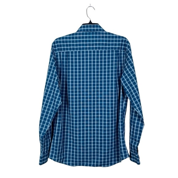Van Heusen Teal Plaid Cotton Blend  Long Sleeve Shirt Size M Pocket Slim Fit - Picture 3 of 5